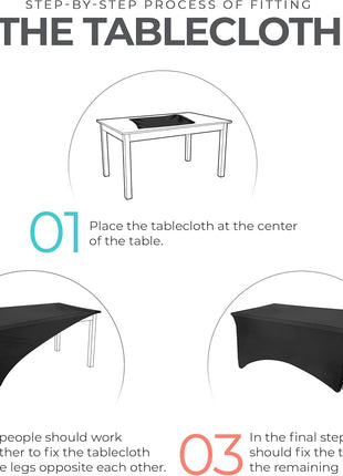 Utopia Kitchen Spandex Tablecloth 2 Pack [6FT, Black] Tight, Fitted, Washable and Wrinkle Resistant Stretch Rectangular Patio Table Cover for Event, Wedding, Banquet & Parties [72Lx30Wx30H Inch]