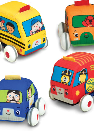 Melissa & Doug K's Kids Pull-Back Town Vehicle Set - Baby Toys Set with 4 Soft Toy Cars and Trucks, Surface Washable with Removable Wheels, Learning Toys for Babies and Toddlers