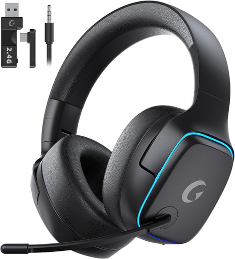 Gvyugke 2.4GHz Wireless Gaming Headsets for PS5, PS4, PC, Switch - Bluetooth 5.3 Gaming Headphones with Noise Canceling Mic, 7.1 Surround Sound, 70H Battery, Blue Lighting - Matte Black