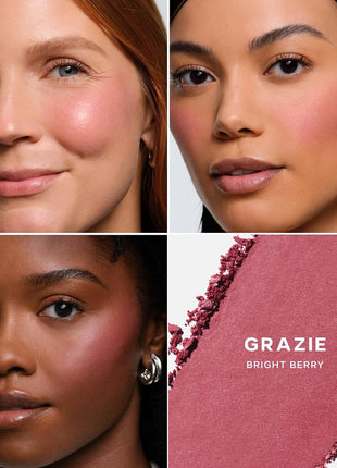Saie Blush & Brush Duo - SuperSuede Baked Blush in Grazie (.01 oz) & Powder Blush Brush - Talc-Free, Moisturizing Blush with Vegan, Fluffy Brush for Seamless Application