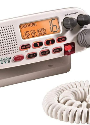 Cobra MR F45-D Fixed Mount VHF Marine Radio – 25 Watt VHF, Submersible, LCD Display, Noise Cancelling Microphone, NOAA Weather Channels, Signal Strength Meter, Scan Channels, White