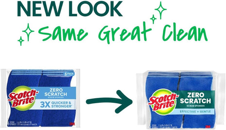 Scotch-Brite Zero Scratch Scrub Sponge, 6 Kitchen Sponges for Cleaning Around the Home, Bathroom & More, Scratch-Free Dish Scrubber, Multi-Surface Safe, Best for Nonstick Pots and Pans