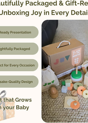 Jackie & Vancie Montessori Toy Set for Babies 7-12 Months Play Kit 6-in-1 Wooden Learning Toys with Object Permanence Box, Ring Stacker, Egg & Cup, Multipurpose Blocks and Mirror Puzzle