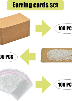 Twavang Earring Display Cards with 100Pcs Earring Holder Cards, 100 Pairs Clear Earring Backs and 100Pcs Self Adhesive Bags for Earrings Jewelry Display (Brown, 3.5 inch x 2 inch)