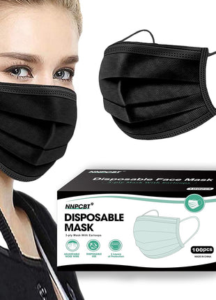 NNPCBT 100PCS 3 Ply Black Disposable Face Mask Filter Protection Face Masks