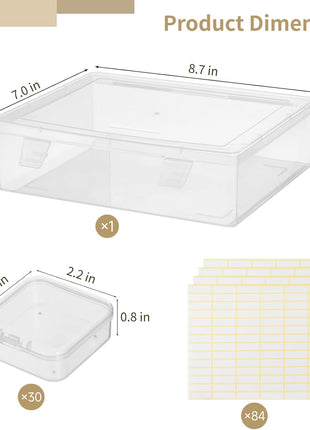 120Pcs Bead Organizer Box, Small Clear Plastic Bead Storage Containers, 4 Craft Storage Boxes with Hinged Lid, 336 Labels, Mini Box for Jewelry Making Bracelets Beading Nails Screws Seeds Small Parts
