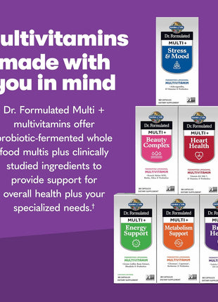Garden of Life Dr Formulated Multi+ Brain Health, Fermented Liposomal Multivitamin + Lutein & Zeaxanthin, Vitamin D3 & Probiotics - Memory & Focus Support, Digestive & Immune Health, 30 Capsules