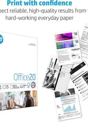 HP Printer Paper | 8.5 x 11 Paper | Office 20 lb | 3 Ream Case - 1500 Sheets | 92 Bright | Made in USA - FSC Certified | 112090C, White