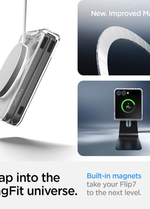 Spigen for Galaxy Z Flip 7 Case, Ultra Hybrid Pro MagFit [Hinge Protection] [Qi2.1 Certified/Magnet for Galaxy] - Clear White