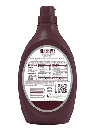 HERSHEY'S Zero Sugar Chocolate Syrup Bottle, 17.5 oz