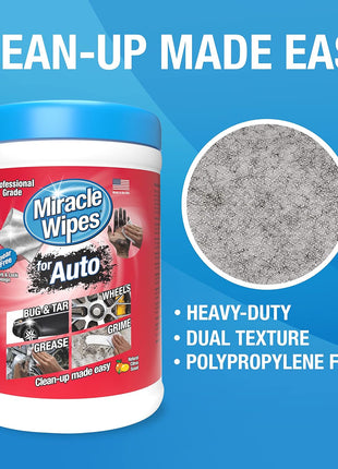 MiracleWipes for Automotive, All Purpose Cleaning Wipes for Hands, Auto Interior, Exterior, Detailing, Remove Grease, Lubricant, Sticky Adhesive, Grime, Dirt, Car Cleaning (1 Pack)