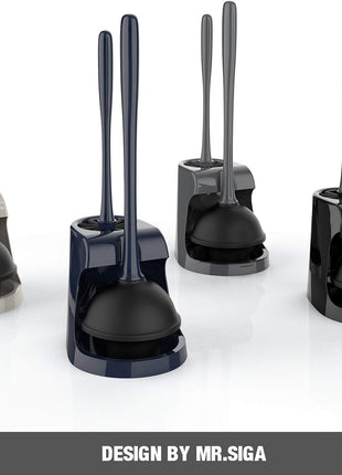 MR.SIGA Toilet Plunger and Bowl Brush Combo for Bathroom Cleaning, Black, 1 Set