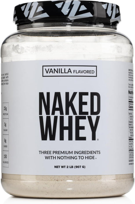 NAKED Whey Vanilla Protein Powder   Only 3 Ingredients   Grass Fed Whey Protein Powder, Vanilla Flavor, and Organic Coconut Sugar, No GMO, No Soy, and Gluten Free   24 Servings