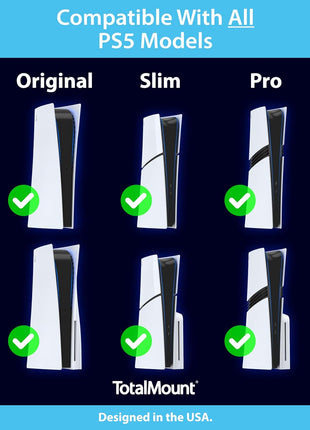 TotalMount Wall Mount for All PS5 Models – Bonus: Holds Two Controllers (Compatible with All PS5 Models Including Slim, Pro, and Original)
