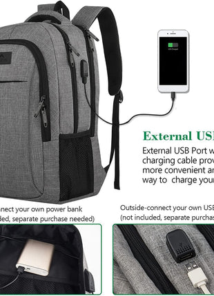 MATEIN Travel Laptop Backpack, Business Anti Theft Slim Sturdy Laptops Backpack with USB Charging Port, Water Resistant College School Computer Bag Gift for Men & Women Fits 15.6 Inch Notebook, Grey