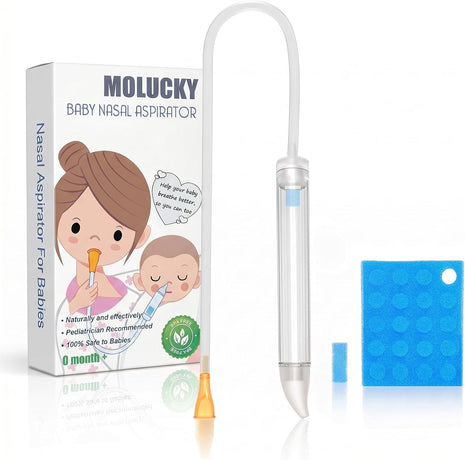 Baby Nasal Aspirator with 24 Replacement Filters - Soft Silicone Tip Nose Sucker for Newborns and Toddlers - Manual Suction for Quick Relief from Congestion - BPA-Free Transparent Mucus Extractor