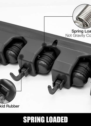 IMILLET 2 Pack Mop and Broom Holder, Wall Mounted Organizer Mop and Broom Storage Tool Rack with 5 Ball Slots and 6 Hooks (Black)