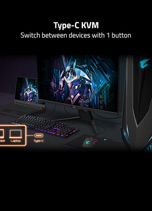 GIGABYTE - AORUS FO27Q2 (SA) - 27 inch QD-OLED Gaming Monitor - QHD 2560x1440-240Hz - 0.03ms GTG - AMD FreeSync Premium Pro - Type C KVM - HDMI, DP, Type C - Height Adjustable - Black