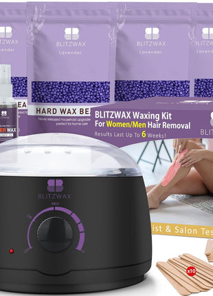 BLITZWAX Brazilian and Bikini Waxing Kit for Women, Hard Wax Warmer for Face, Legs, and Body, At Home Hair Removal Kit, Beginner Friendly, Quick Heating, 28 Accessories