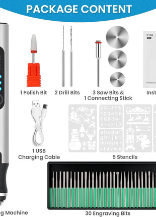 Electric Engraving Pen with 37 Bits, USB Rechargeable Cordless Etching Engraving Tool, Portable DIY Rotary Engraver for Jewelry Wood Glass Stone Carving (Silver)