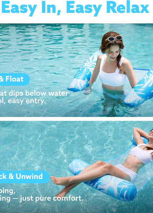 SLOOSH 2 Packs Hammock Pool Floats Adults, 4-in-1 Multi-Purpose Inflatable Pool Floats PVC Water Hammock Lounge Floaties