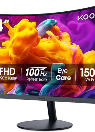 KOORUI 24 inch Curved Monitor, Full HD 1080P Curved Computer Monitor, 100Hz 1500R PC Screen, TÜV Rheinland Certified, HDMI VGA, Tilt Adjustment, LCD Display, Eye Care, Black 24N5CA