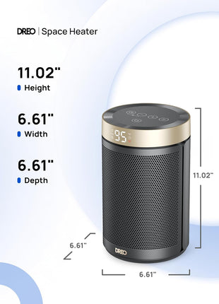 DREO Space Heater, Portable Electric Heaters for Indoor Use with Thermostat | 2026 Upgraded, 34dB Quiet, 12H Timer, 5 Mode, Remote, 1500W PTC Ceramic Fast Safety Heat for Office Bedroom Home, Gold