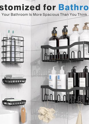 EUDELE Adhesive Shower Caddy, 5 Pack Rustproof Stainless Steel Bath Organizers With Large Capacity, No Drilling Shelves for Bathroom Storage & Home Decor
