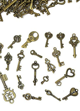 125 PCS Vintage Skeleton Key Set Charms, JIALEEY Mixed Antique Style Bronze Brass for Pendant DIY Jewelry Making Wedding Party Favors