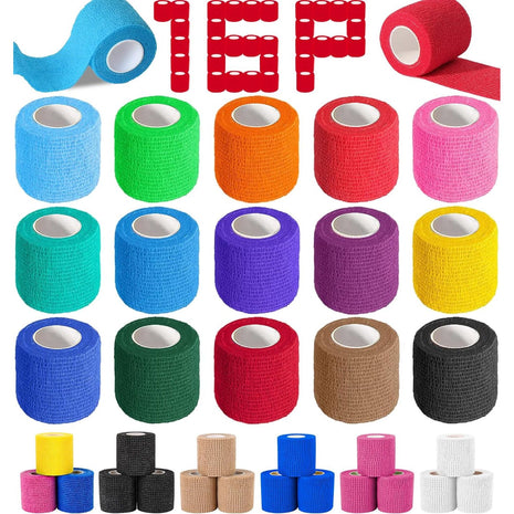 AZEN 16 Pack Self Adhesive Bandage Wrap, 2 inch X 5 Yards Elastic Cohesive Bandage Wrap, Color Athletic Tape, Vet Wrap, Ankle Tape