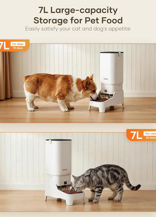 Automatic Cat Feeder with Camera - 7L/29 Cups Auto Dog Feeder with Large Food Tray & 1080P Night Vision, Elevated Bowl, 2-Way Audio, 10s Voice Recording, 5G WiFi Timed Cat Food Dispenser, 1-15 Meals