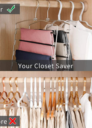 FeeraHozer Pants Hangers Non Slip 3 Pack Space Saving Hangers Multi-Layer Swing Arm Pants Hanger Stainless Steel Space Saver Hanger Closet Storage Organizer for Jeans Trouser Slacks Clothes (Black)