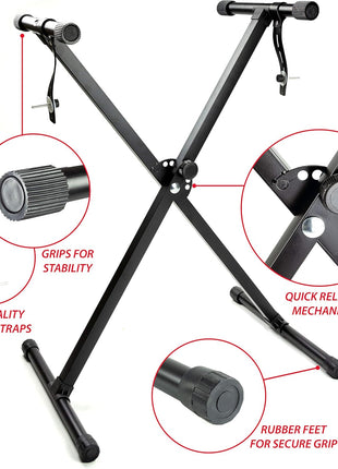 RockJam 61 Key Keyboard Piano Stand With Pitch Bend Kit, Piano Bench, Headphones, Simply Piano App & Keynote Stickers
