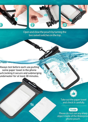 Hiearcool Waterproof Phone Pouch, IPX8 Waterproof Phone Case for iPhone 17/16/15/14 Pro Max, Cell Phone Dry Bag for Beach & Cruise Essentials, Touch Screen, Lanyard Included, 2 Pack (Fits Up to 8.9")