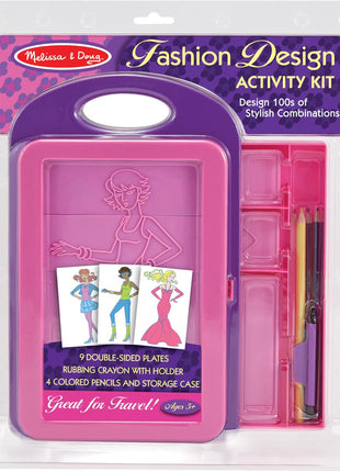 Melissa & Doug Fashion Design Art Activity Kit - 9 Double-Sided Rubbing Plates, 4 Pencils, Crayon - Fashion Plates, Travel Toys for Kids Ages 5+