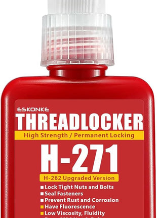 ESKONKE Red Thread Locker 271 Nuts & Bolts Locker High Strength Permanent Locking 1.69 Fl oz Threadlocker Lock Tight & Seal Fasteners Anaerobic Curing Metal Glue (271)