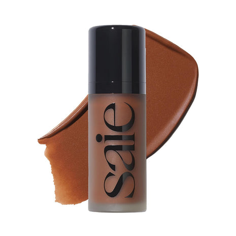 Saie Radiant Glow Duo - Dew Bronze Soft-Focus Liquid Bronzer in Stinson (0.4 oz) & Mini Glowy Super Gel Lightweight Illuminator in Sunglow (0.5 oz), Hydrating Makeup Essentials for a Sun-Kissed Glow