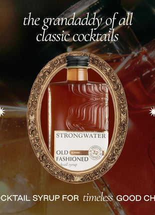 Strongwater Old Fashioned Mix - Makes 32 Cocktails - Handcrafted Old Fashioned Syrup with Bitters, Orange, Cherry, Organic Demerara Sugar - Craft Cocktail Mixer, Just Mix with Bourbon,Whiskey - 1 Pack