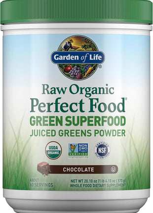 Garden of Life Raw Organic Perfect Food Chocolate Powder, 60 Servings | Juiced Cereal Grasses, Plant Based Green Supplements for Immune Support and Digestive Support, Green Superfood