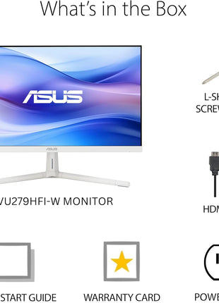 ASUS 27 inch 1080P Eye Care Monitor (VU279HFI-W) - Full HD, IPS, 100Hz, SmoothMotion, Adaptive Sync, Nano-ion, Eye Care Plus, Blue Light Filter, Flicker Free, VESA Wall Mountable, 3 yr Warranty
