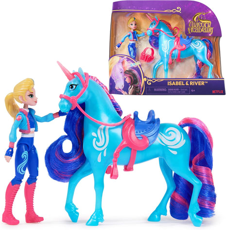 Unicorn Academy Isabel & River Set, Dolls & Unicorn Toys, Ages 4+ | Brushable Mane & Tail, 2 Riding Accessories, Recreate Show Moments, Imaginative Storytelling Play, Birthday Gifts for Girls