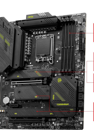 MSI MAG Z790 Tomahawk MAX WiFi Gaming Motherboard (Supports 12th/13th/14th Gen Intel Processors, LGA 1700, DDR5, PCIe 5.0, M.2, SATA 6G, 2.5Gbps LAN, USB 3.2 Gen2, Wi-Fi 7, Bluetooth 5.4, ATX)