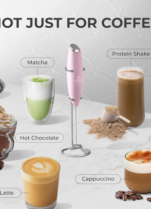 Zulay Kitchen Powerful Milk Frother Wand With Duracell Batteries - Ultra Fast Handheld Drink Mixer - Electric Whisk Foam Maker for Coffee, Lattes, Cappuccino & Matcha - Z1 Motor - Cotton Candy