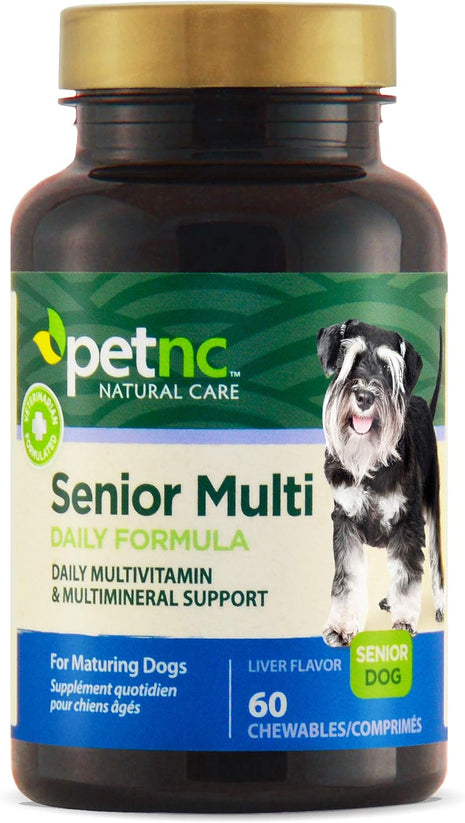 PetNC Senior Multi Chewables for Dogs, Daily Vitamins, 60 Count | Senior Dog Daily Multivitamin & Multimineral Chewables with Zinc, Magnesium, Iron & Vitamins A, D3, E & C, Overall Health