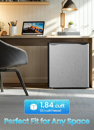 Anypro Fridge with Freezer 1.84 Cu.Ft Single Door Refrigerator with 5 Level Temperatures, Adjustable Shelves, Energy Saving, Low Noise for Dorm, Office, Bedroom, Silver