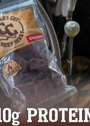 Cattleman's Cut Original Beef Jerky, Premium Marinated Steak High Protein Meat Snacks, Keto Friendly, Gluten Free, Carnivore Travel Snack, Resealable Bag, 10 Ounces