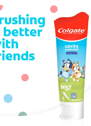 Colgate Kids Toothpaste with Fluoride, Anticavity & Cavity Protection Toothpaste, for Ages 2, Bluey, Mild Bubble Fruit Flavor, 4.6 Ounce