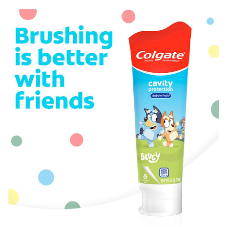 Colgate Kids Toothpaste with Fluoride, Anticavity & Cavity Protection Toothpaste, for Ages 2, Bluey, Mild Bubble Fruit Flavor, 4.6 Ounce