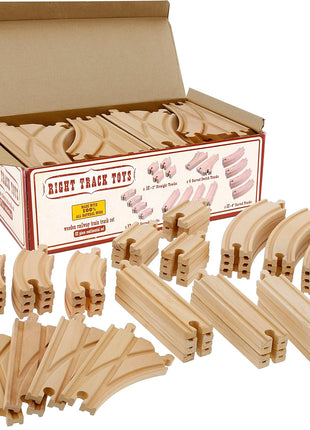 Wooden Train Track 52 Piece Set-18 Feet Of Track Expansion - 5 Distinct Pieces - 100% Compatible with All Major Brands Including Thomas Wooden Railway System: Screen Free Christmas Gift For Toddlers