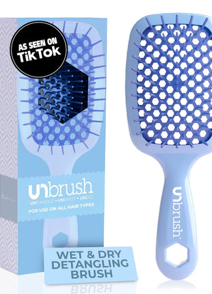 FHI Heat UNbrush Detangling Brush for Pain-Free Brushing on All Wet or Dry Hair Types — Durable DuoFlex Anti-Static Bristles, Lightweight Handle, Vented Hair Brush, Periwinkle Light Blue